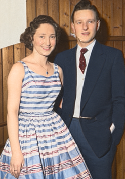 Repaired couple photograph with interpreted natural colours